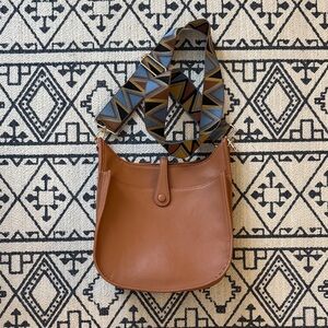Ah-dorned Tan Crossbody Bag with Geometric Strap